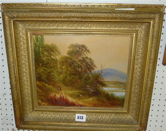 19thC oil figures in a landscape